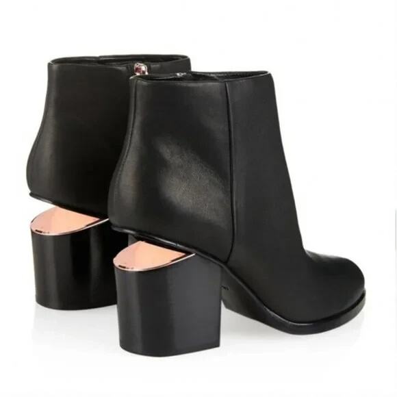 Alexander Wang Gabi Leather Ankle Boot Black Cutout Block Heel Rose Gold 41 11 - Picture 3 of 16